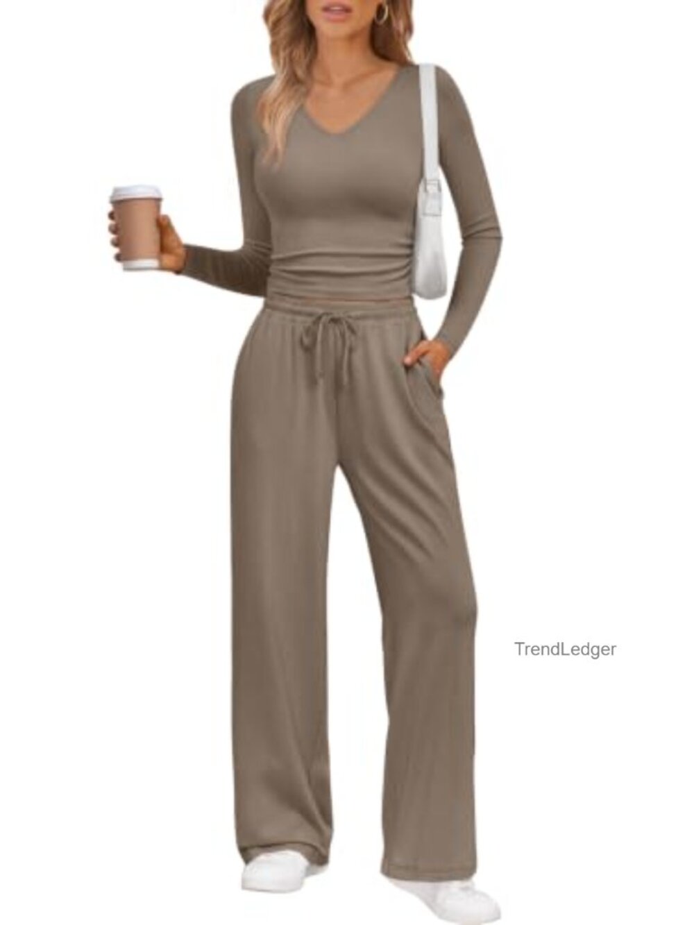 Women's 2 Piece Lounge Set Long Sleeve Wide Leg Pants Matching Sweat Suit